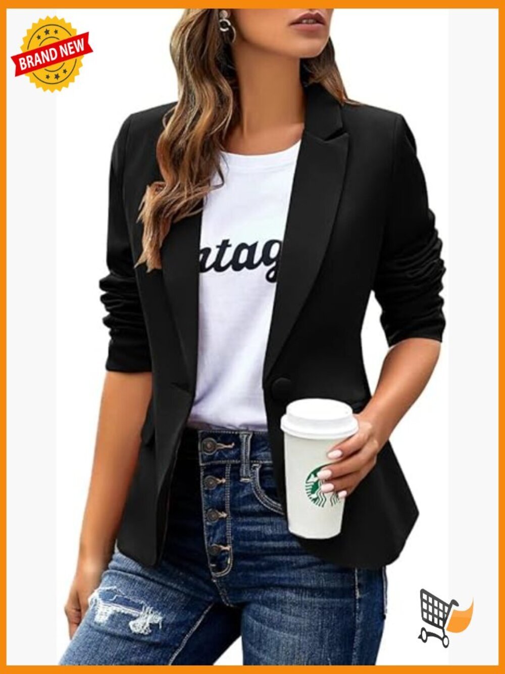Women's Long Sleeve Lapel Button Blazer Jacket Slim Fit Work Office